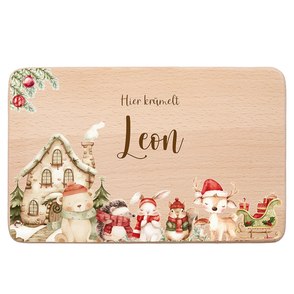 Frühstücksbrettchen Weihnachten Winterdorf mit Tieren - Geschenk Weihnachten