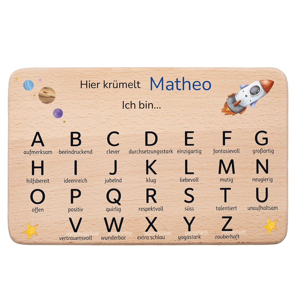 ABC Brettchen Kinder personalisiert – Weltraum Rakete