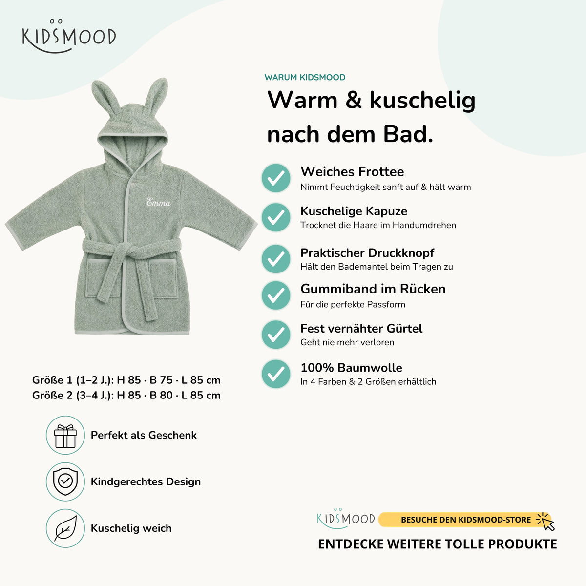 Kinderbademantel mit Namen Jollein Mintgrün