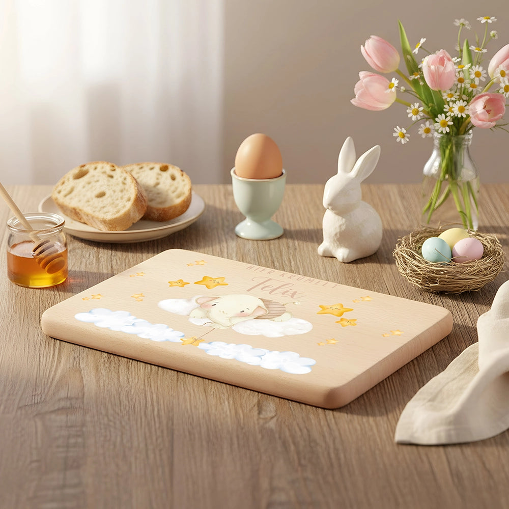 Frühstücksbrettchen Holz personalisiert - Einhorn Regenbogen