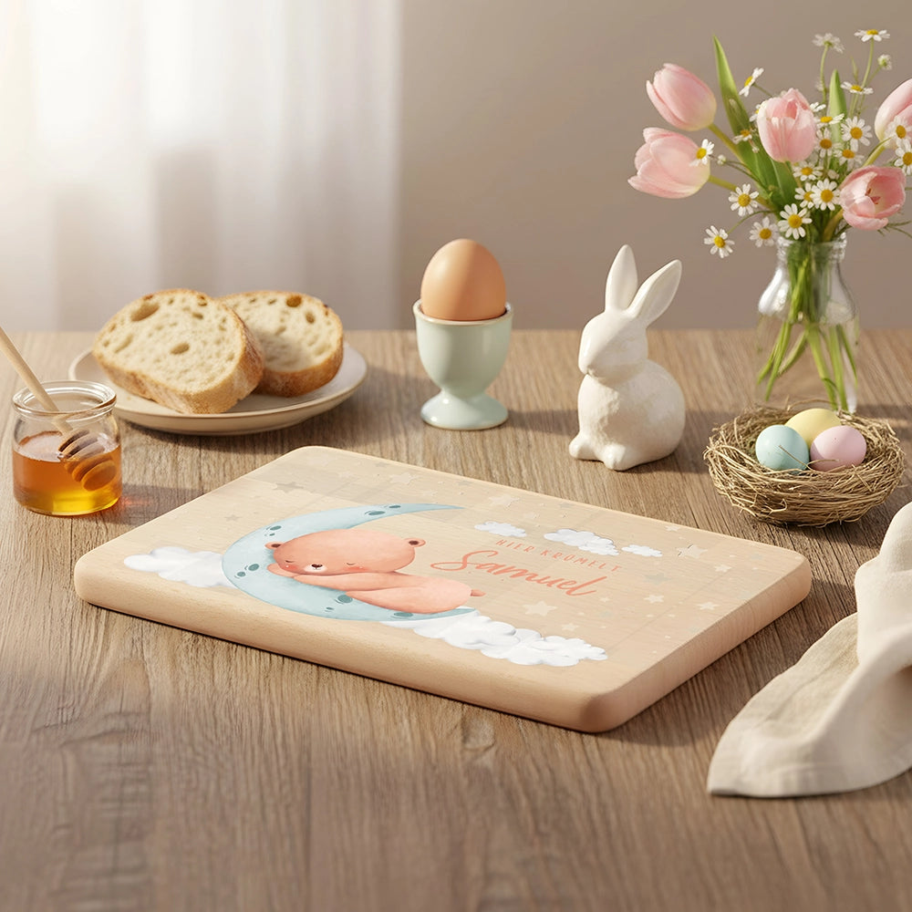 Frühstücksbrettchen Holz personalisiert - Baby Bär