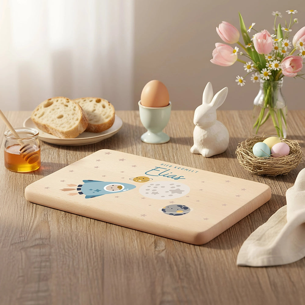 Frühstücksbrettchen Holz personalisiert - Weltall