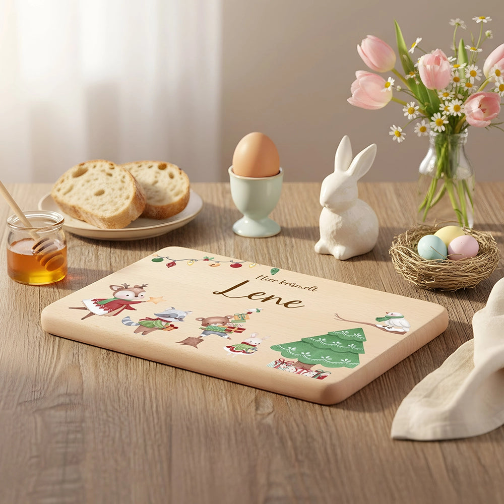 Frühstücksbrettchen Weihnachten Tiere und Weihnachtsbaum - Geschenk Weihnachten