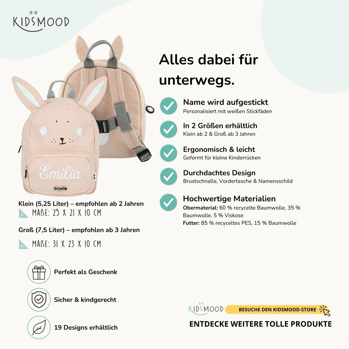 Trixie Kindergartenrucksack personalisiert Hase