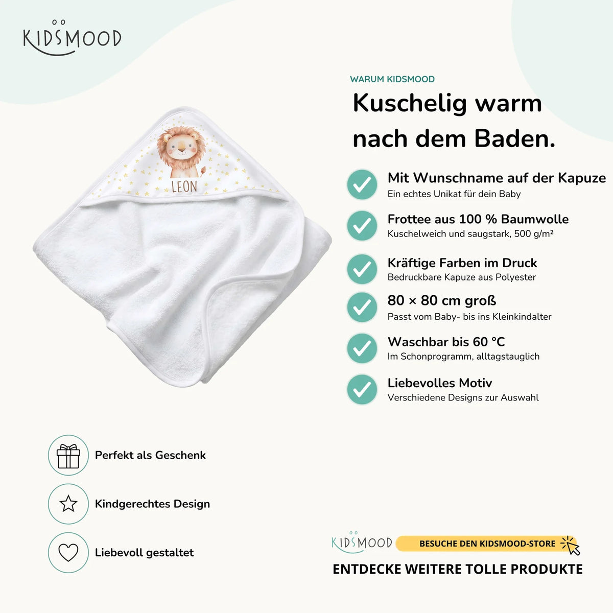 Personalisiertes Kapuzenhandtuch Baby â Löwe Sterne