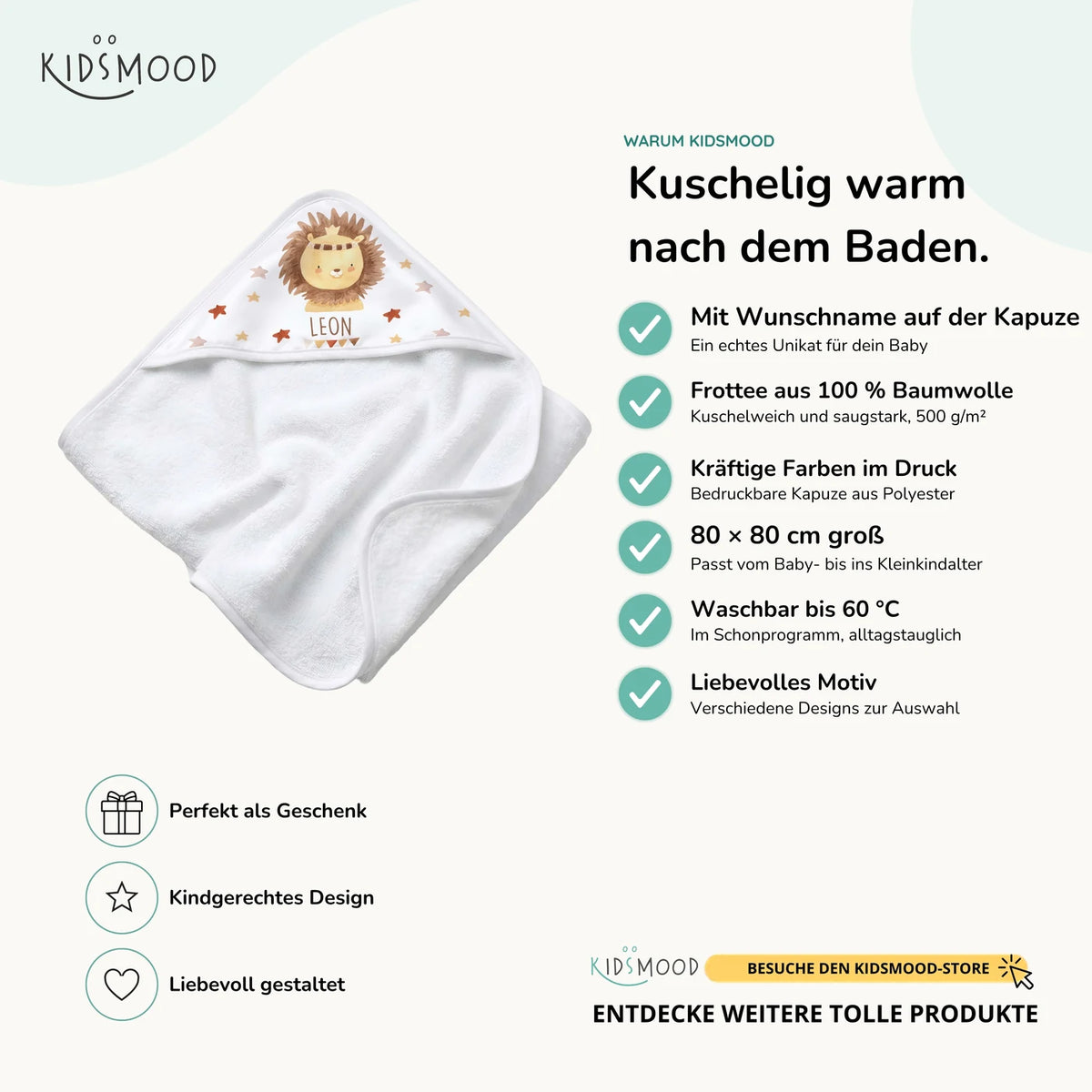 Personalisiertes Kapuzenhandtuch Baby â Löwe Krone