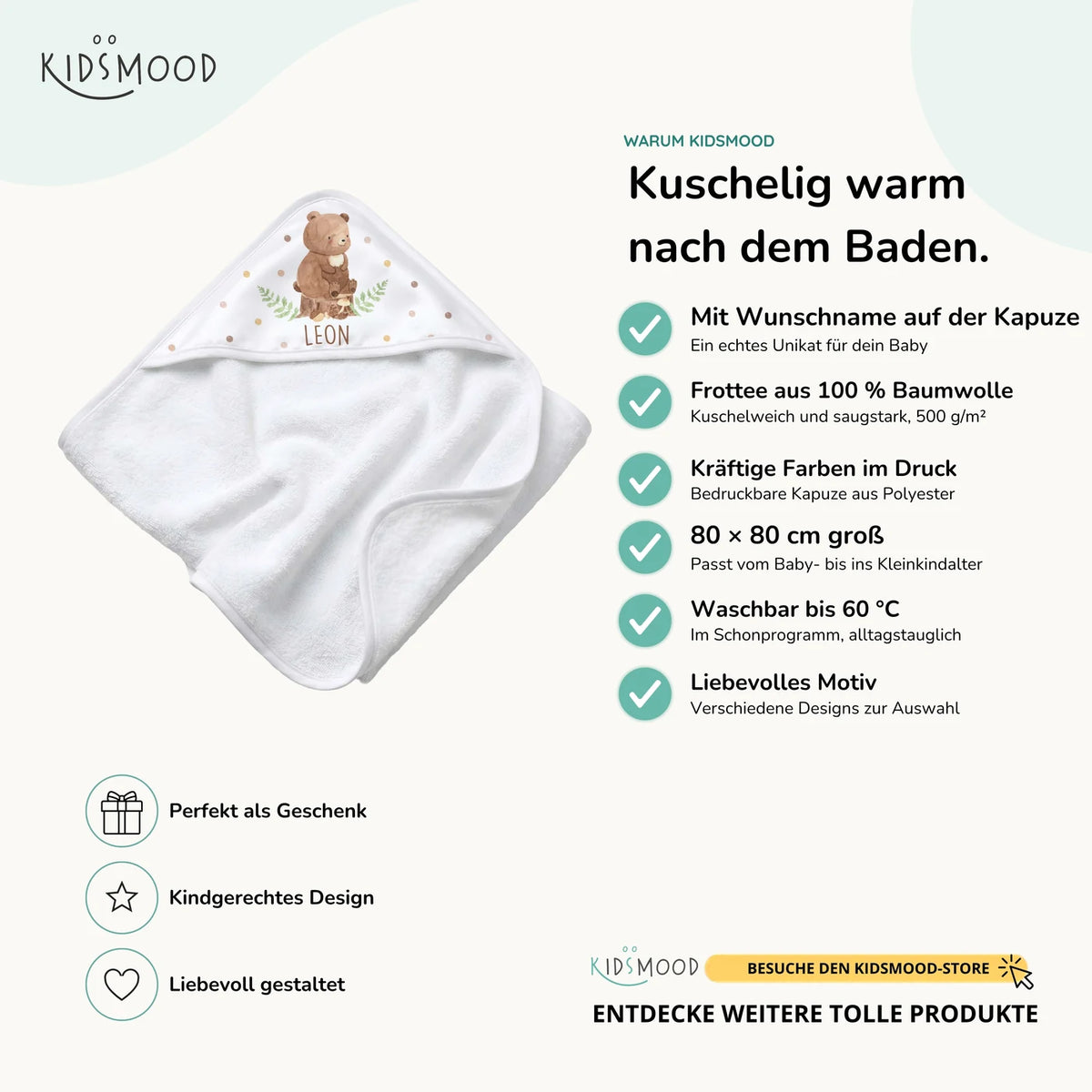 Personalisiertes Kapuzenhandtuch Baby â BĂ€r Farn