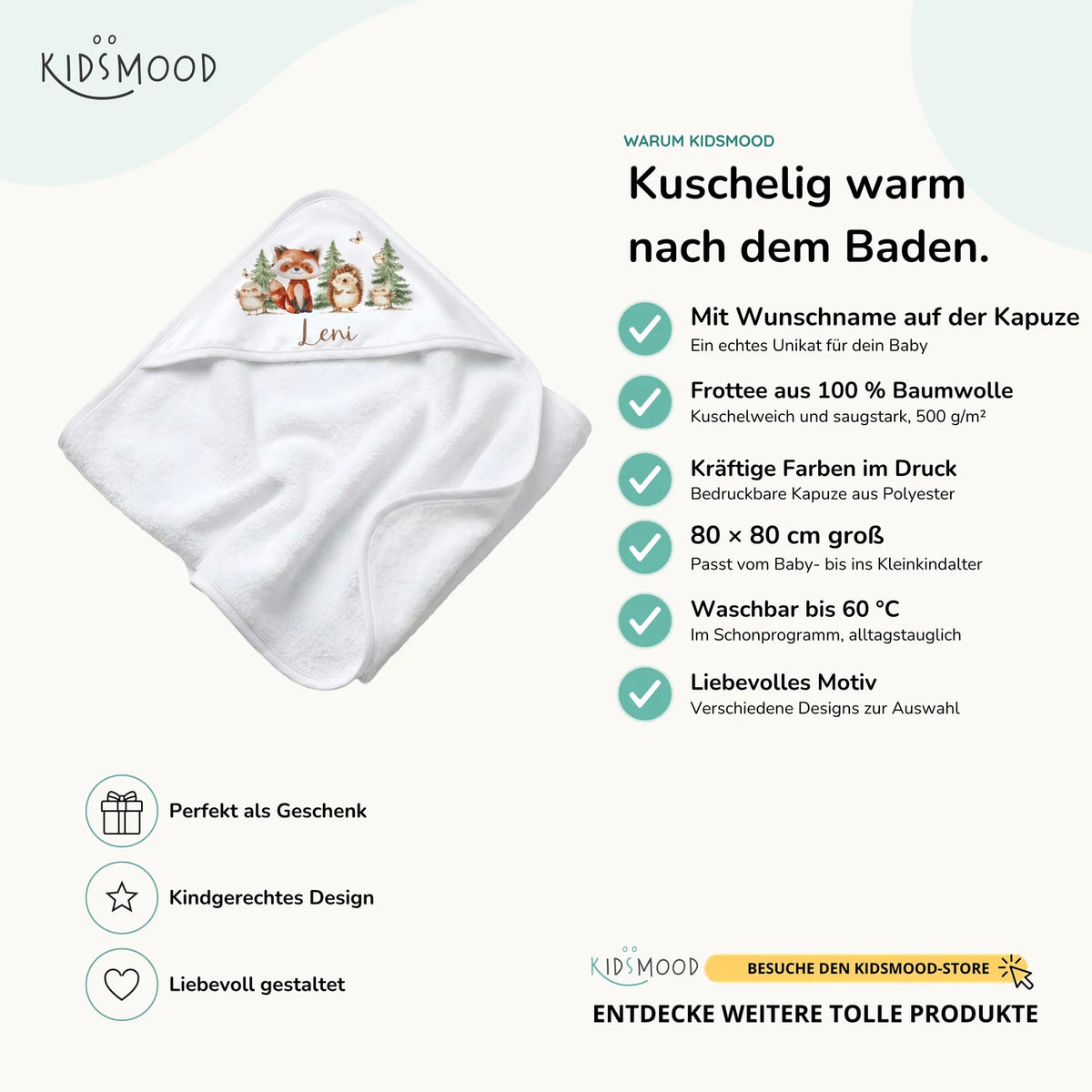 Personalisiertes Kapuzenhandtuch Baby â Waldfreunde Tannen
