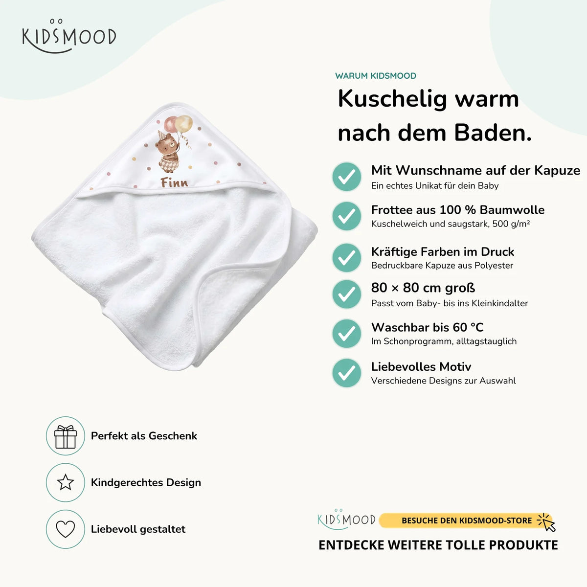 Personalisiertes Kapuzenhandtuch Baby â BĂ€r Luftballons