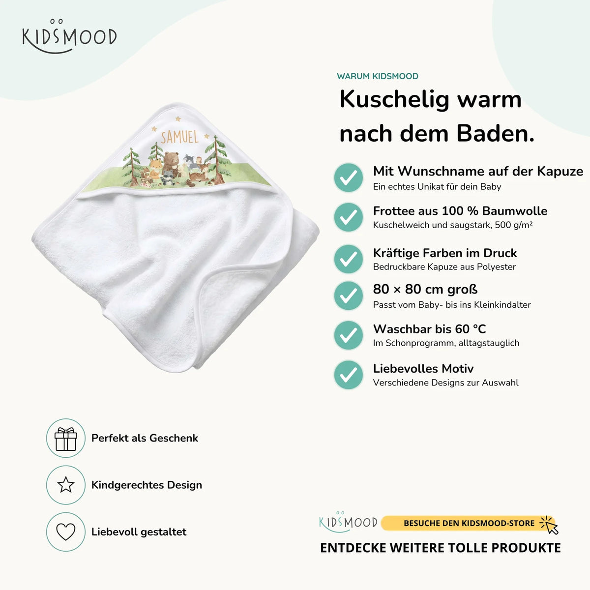 Personalisiertes Kapuzenhandtuch Baby â Waldwiese Tiere