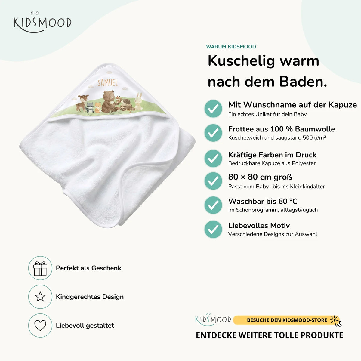 Personalisiertes Kapuzenhandtuch Baby – Waldfreunde Hügel