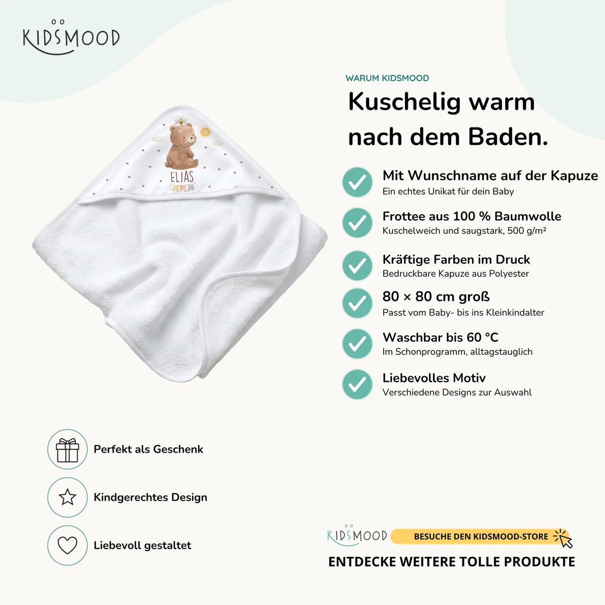 Personalisiertes Kapuzenhandtuch Baby â BĂ€r Sonne