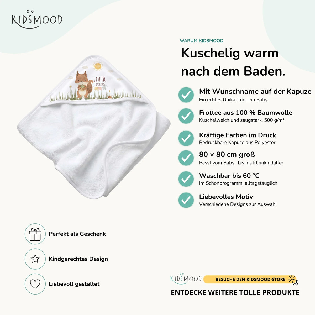 Personalisiertes Kapuzenhandtuch Baby â Eichhörnchen Geburt