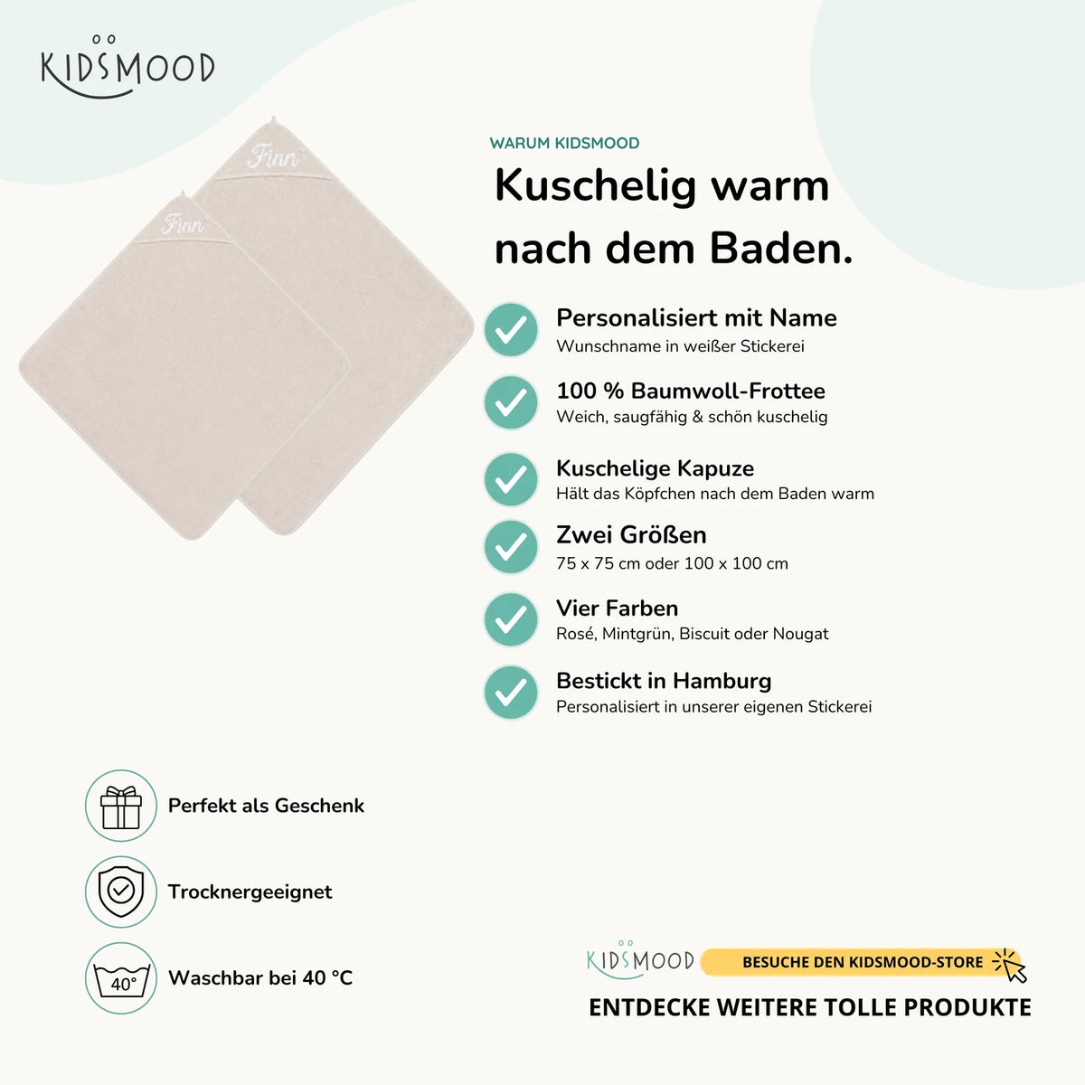Kapuzenhandtuch Baby personalisiert – Nougat
