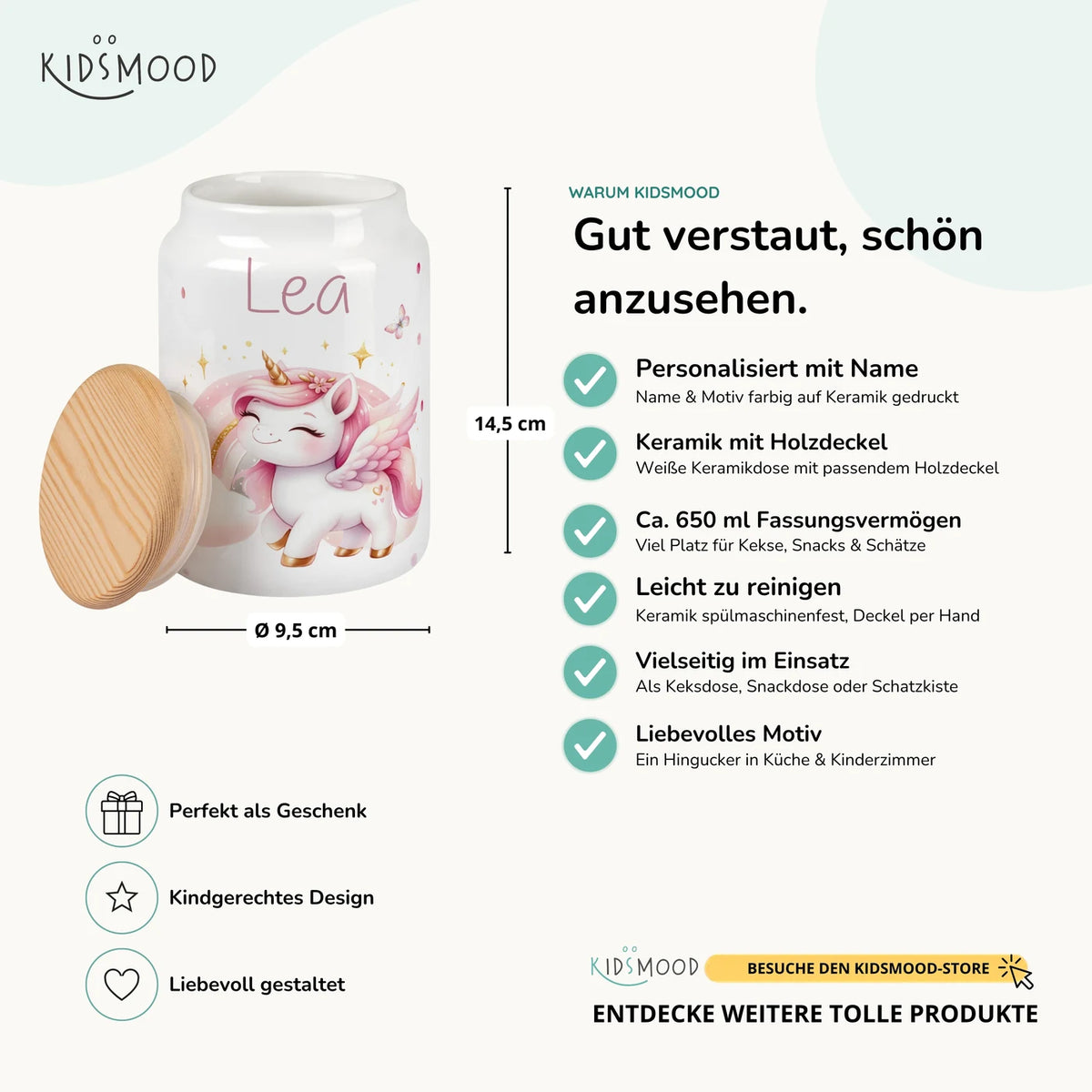 Personalisierbare Keksdose mit Name - Einhorn Regenbogen