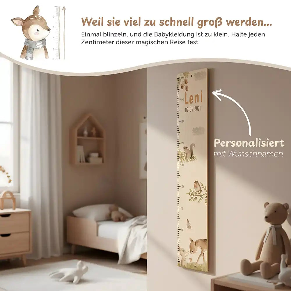 Messlatte Kinder Holz & Aluverbund - Reh im Wald