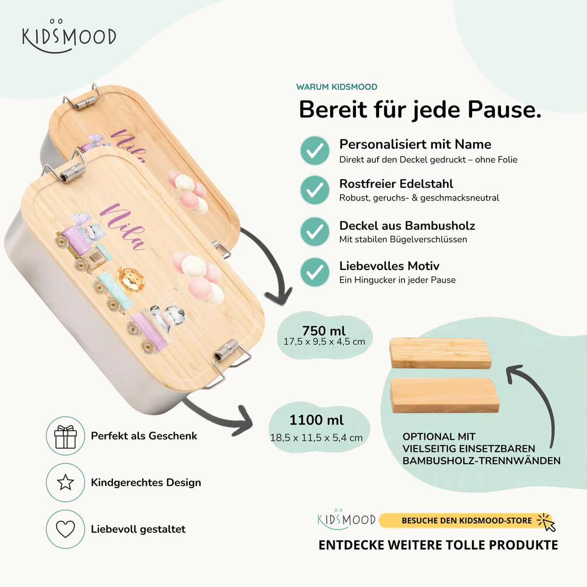 Brotdose Kinder personalisiert - Tiere Eisenbahn