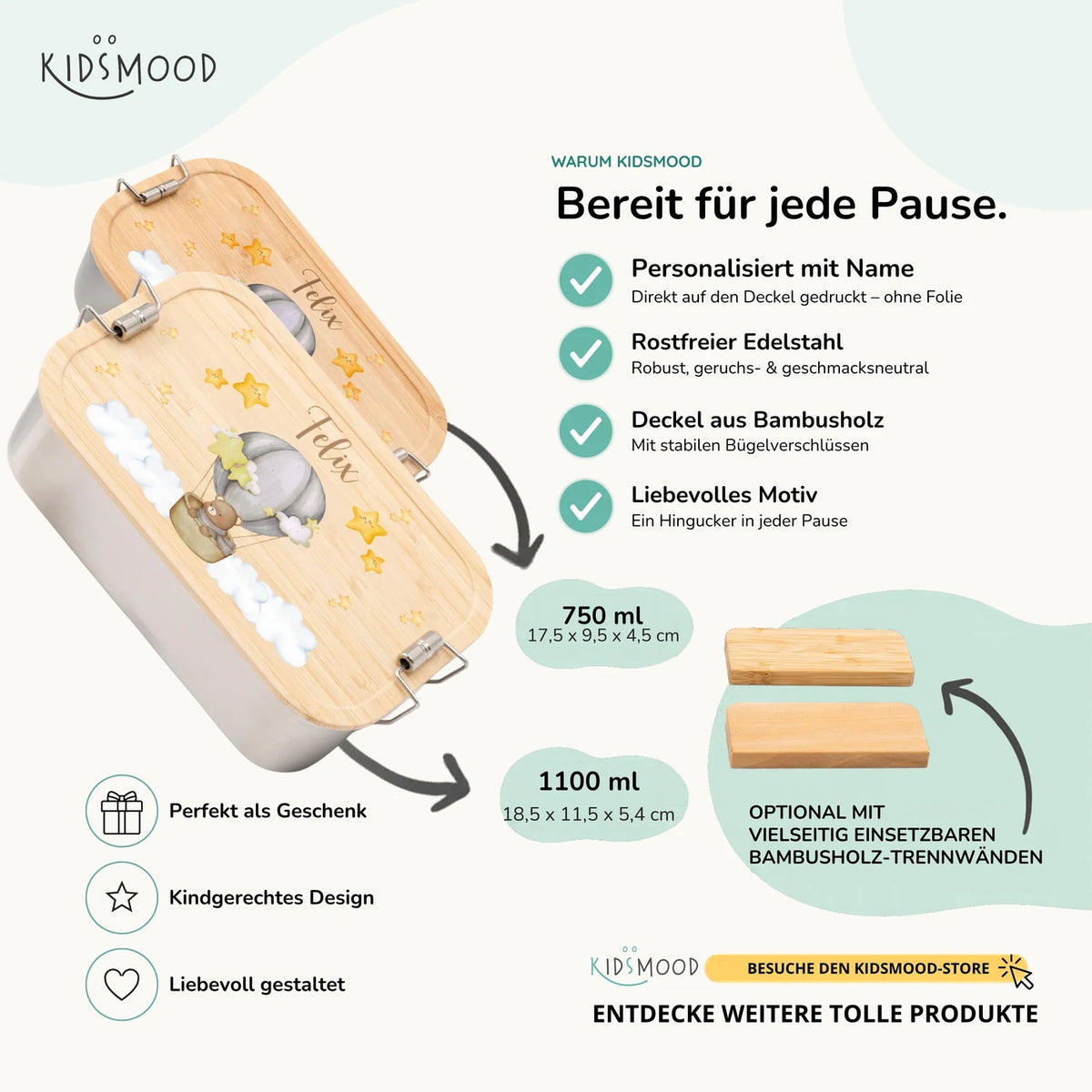 Brotdose Kinder personalisiert - Bär Ballon