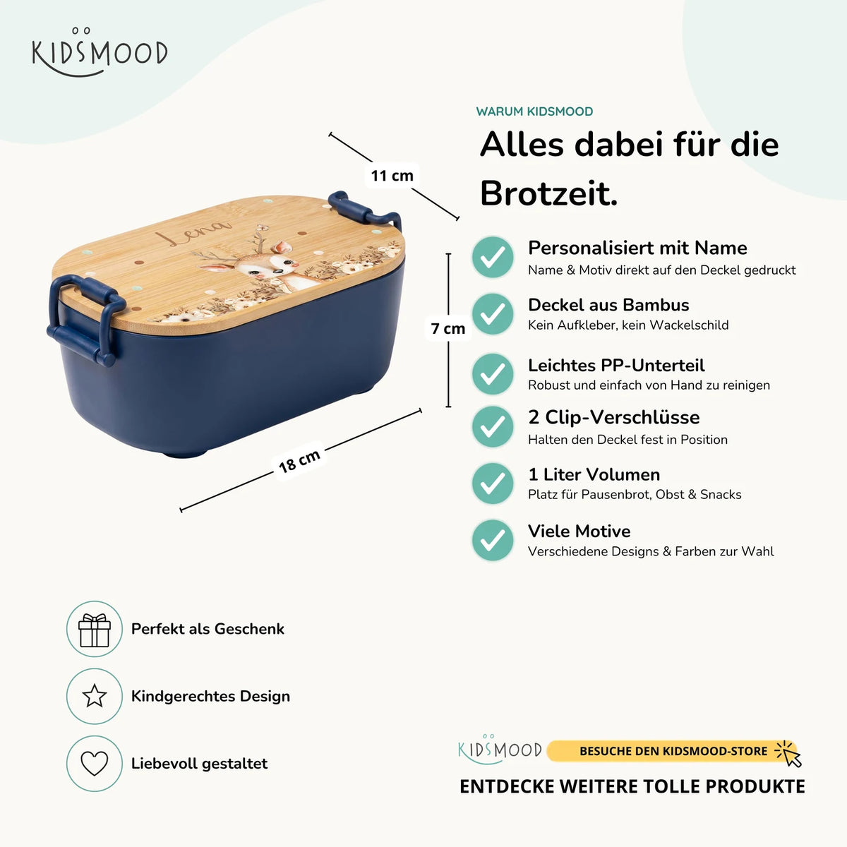 Brotdose Kinder personalisiert, Rehkitz Boho
