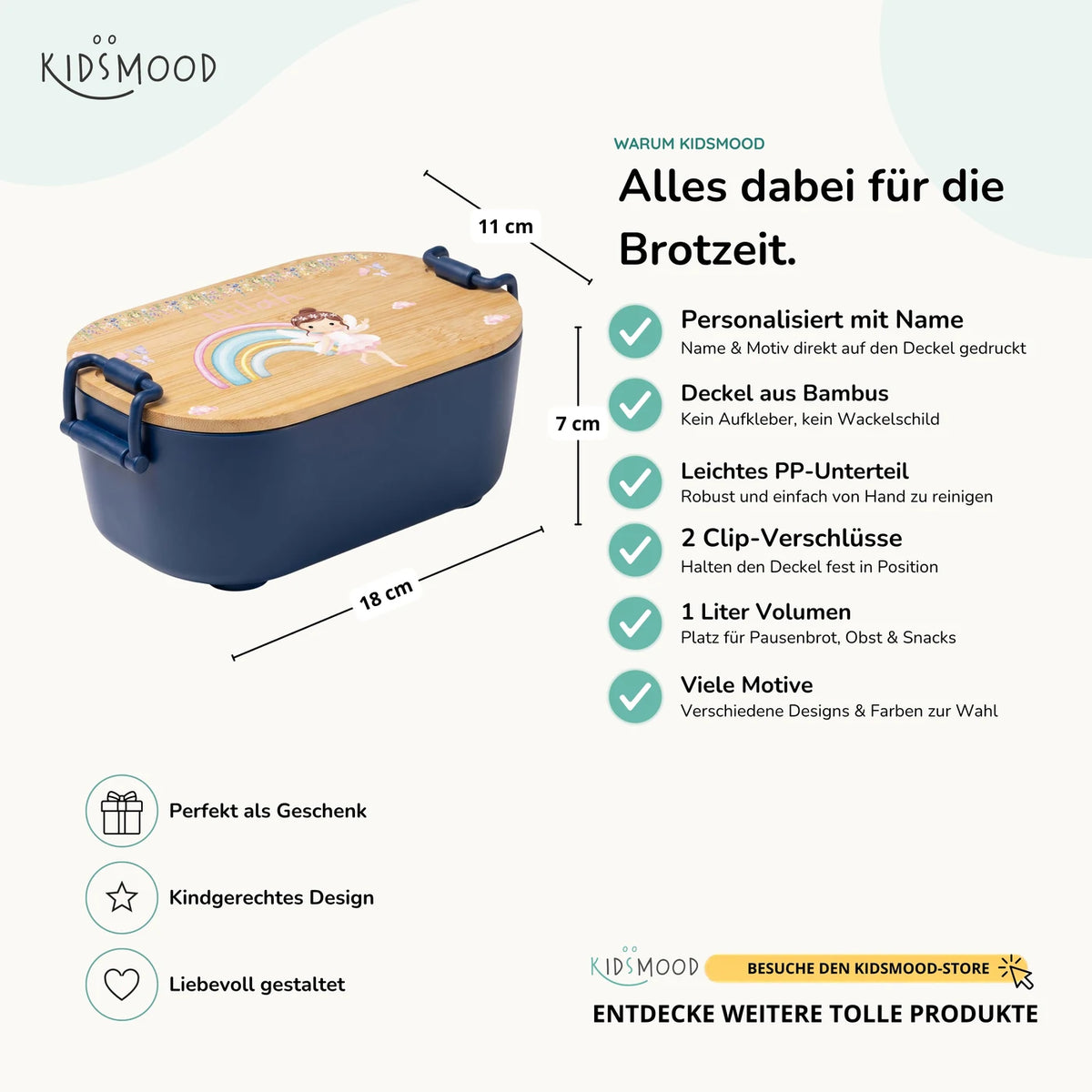 Brotdose Kinder personalisiert, Ballerina Regenbogen