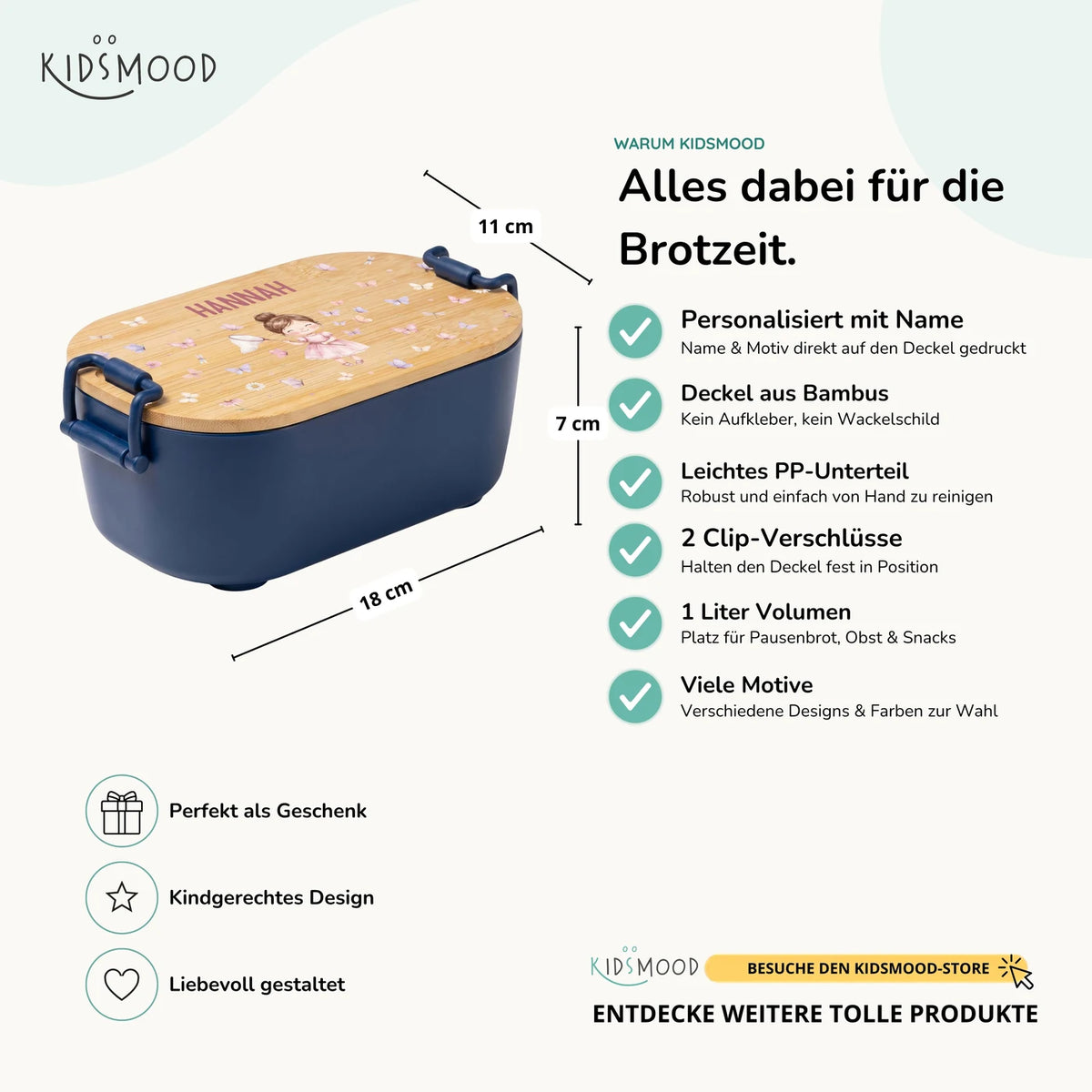 Brotdose Kinder personalisiert, Mädchen Schmetterlinge