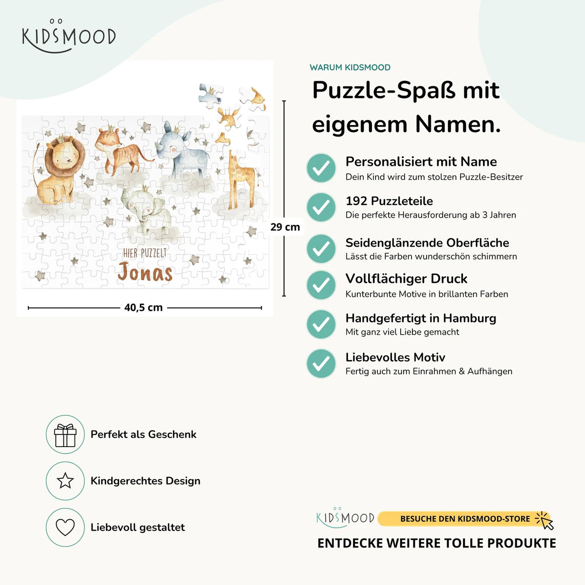 Kinderpuzzle personalisiert mit Namen - Wilde Safari