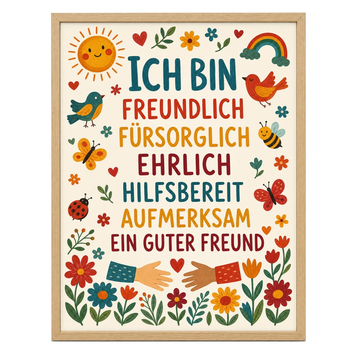 Affirmationsposter âBlumen Ich bin freundlichâ fĂŒrs Kinderzimmer â Kinderposter mit positiven Botschaften, 30 Ă 40 cm