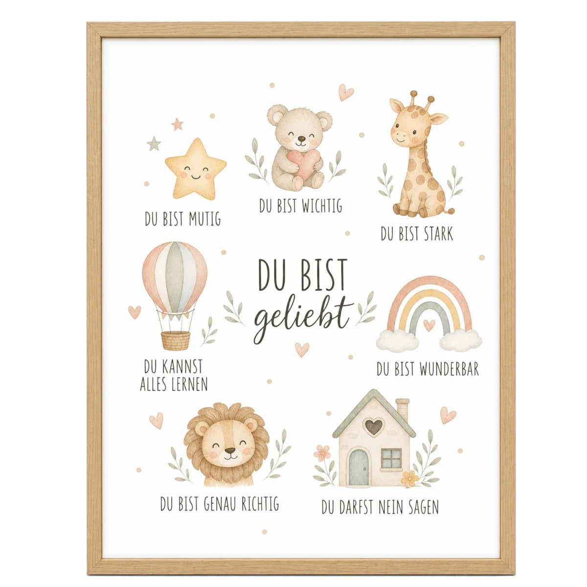 Affirmationsposter âCollage Du bist geliebtâ fĂŒrs Kinderzimmer â Kinderposter mit positiven Botschaften, 30 Ă 40 cm