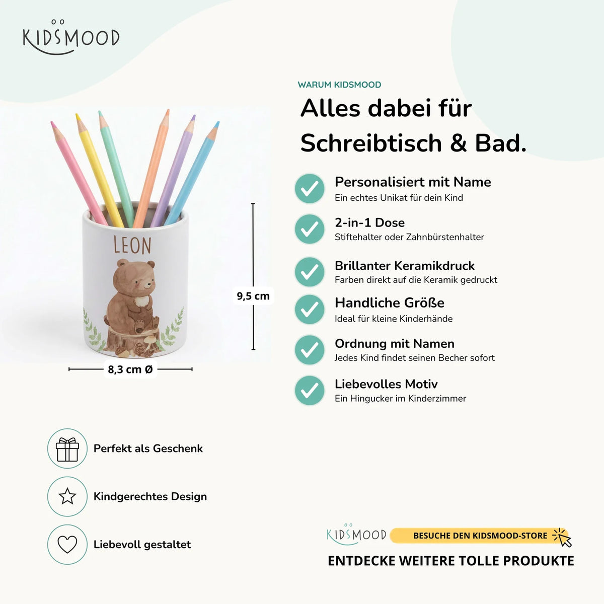 Personalisierter Stiftehalter Bär Wald – Keramik mit Wunschname