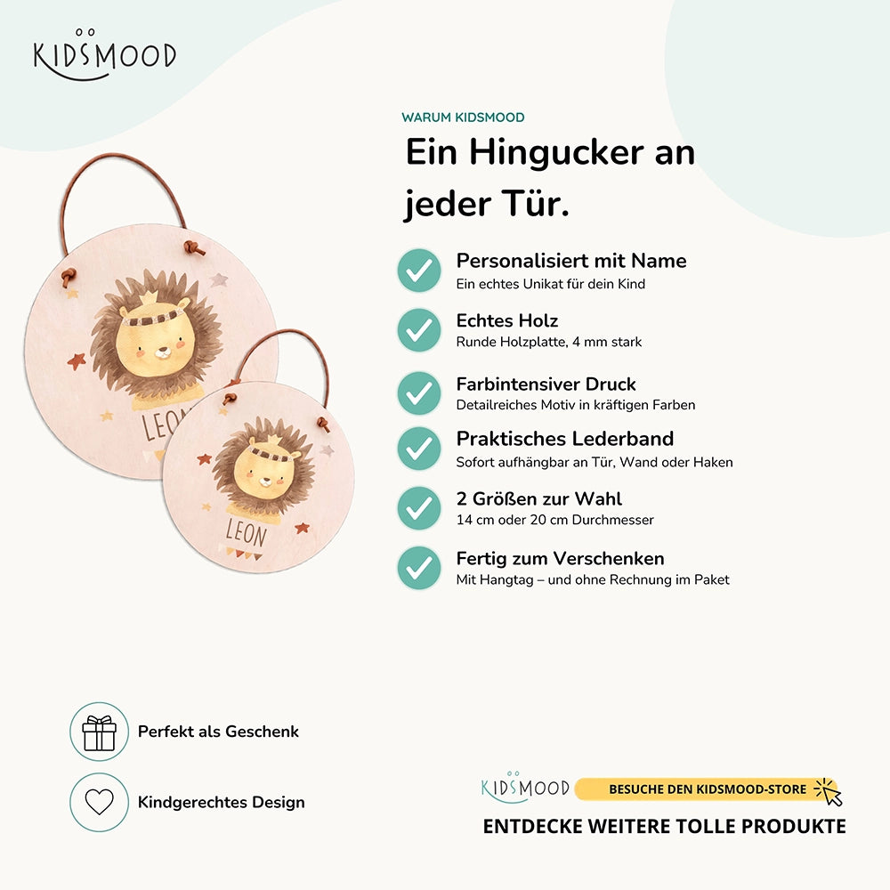 Türschild Kinderzimmer personalisiert mit Name Löwe mit Krone