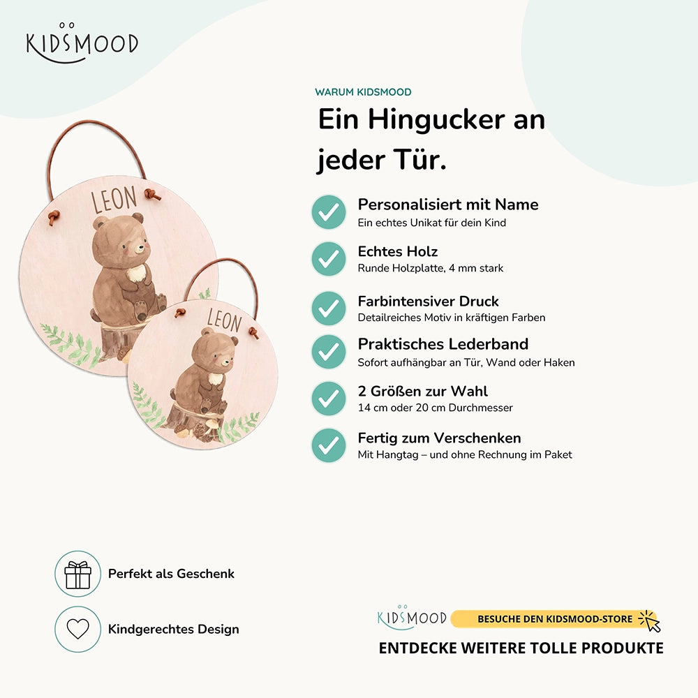 Türschild Kinderzimmer personalisiert mit Name Bär im Wald