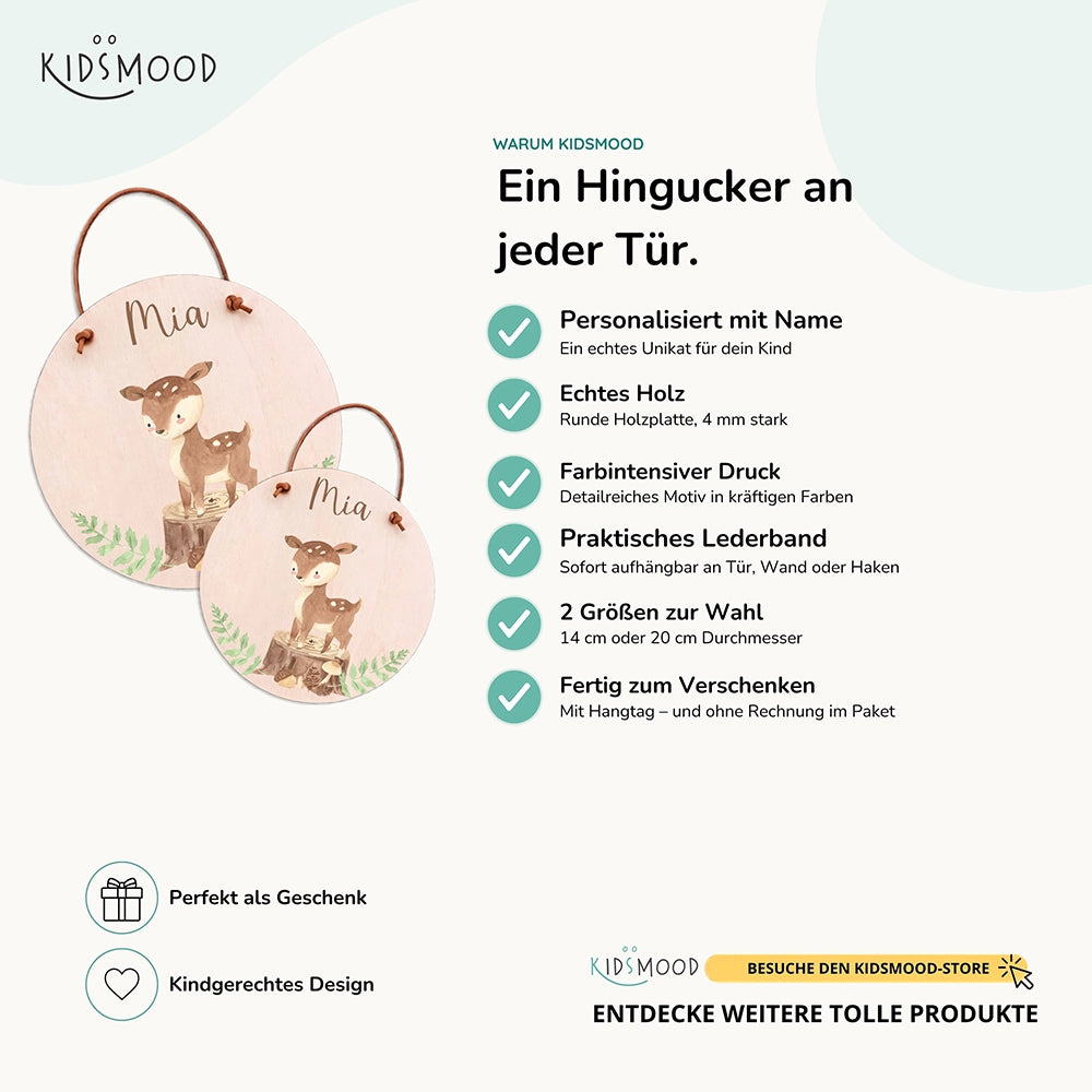 Türschild Kinderzimmer personalisiert mit Name Reh im Wald