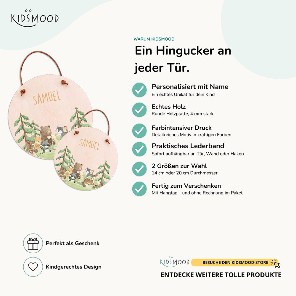 Türschild Kinderzimmer personalisiert mit Name Waldtiere