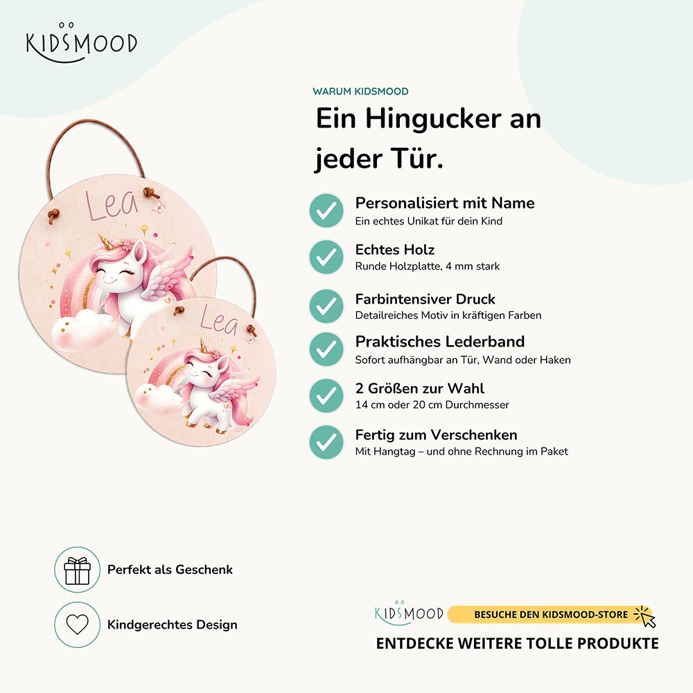 Türschild Kinderzimmer personalisiert mit Name Einhorn