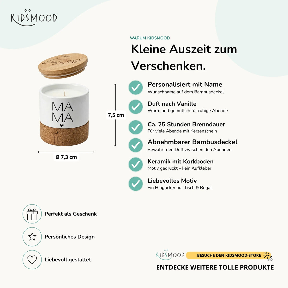 Duftkerze Vanille Keramik – Mama Typografie mit Wunschname