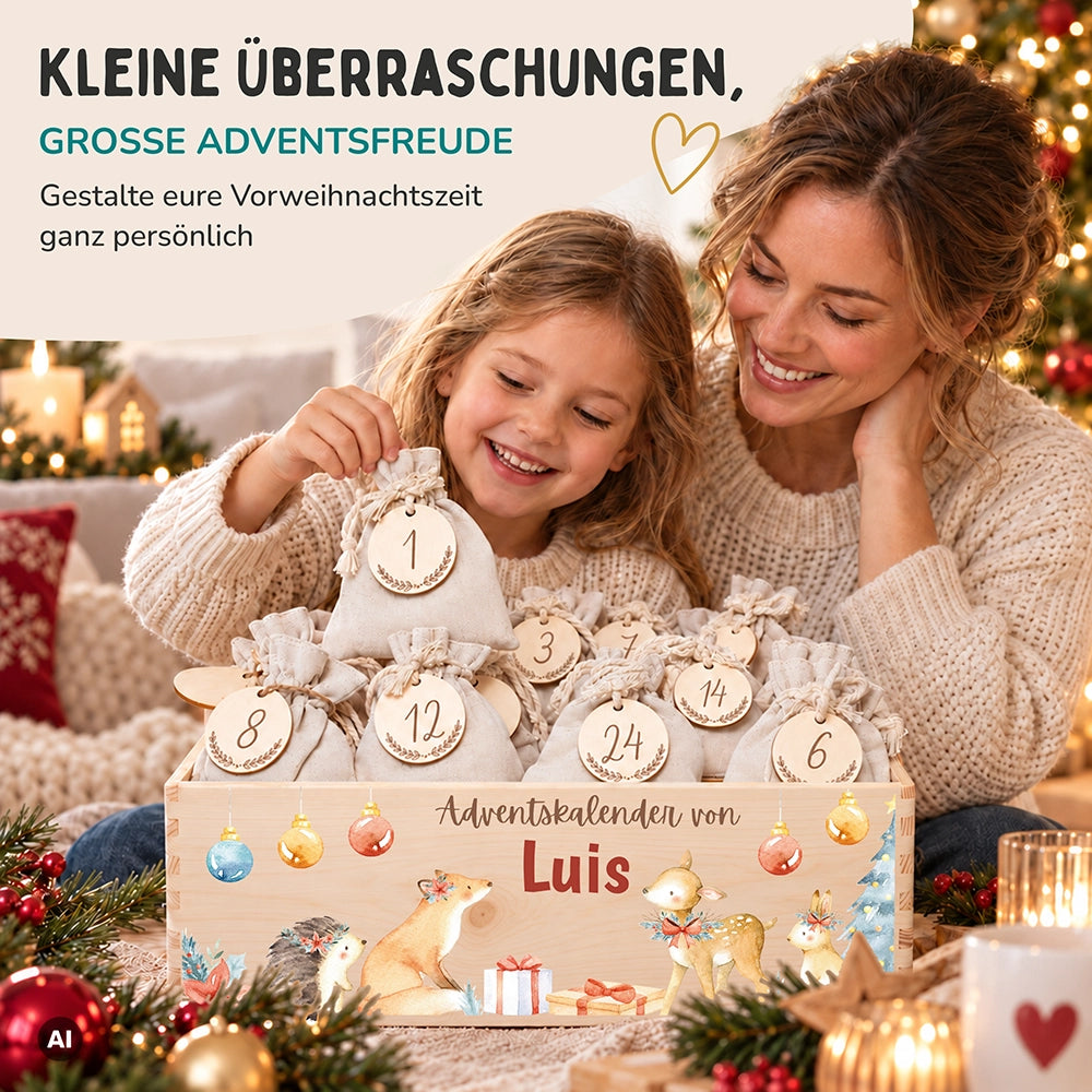 Personalisierter Adventskalender zum Befüllen - Fuchs und Reh