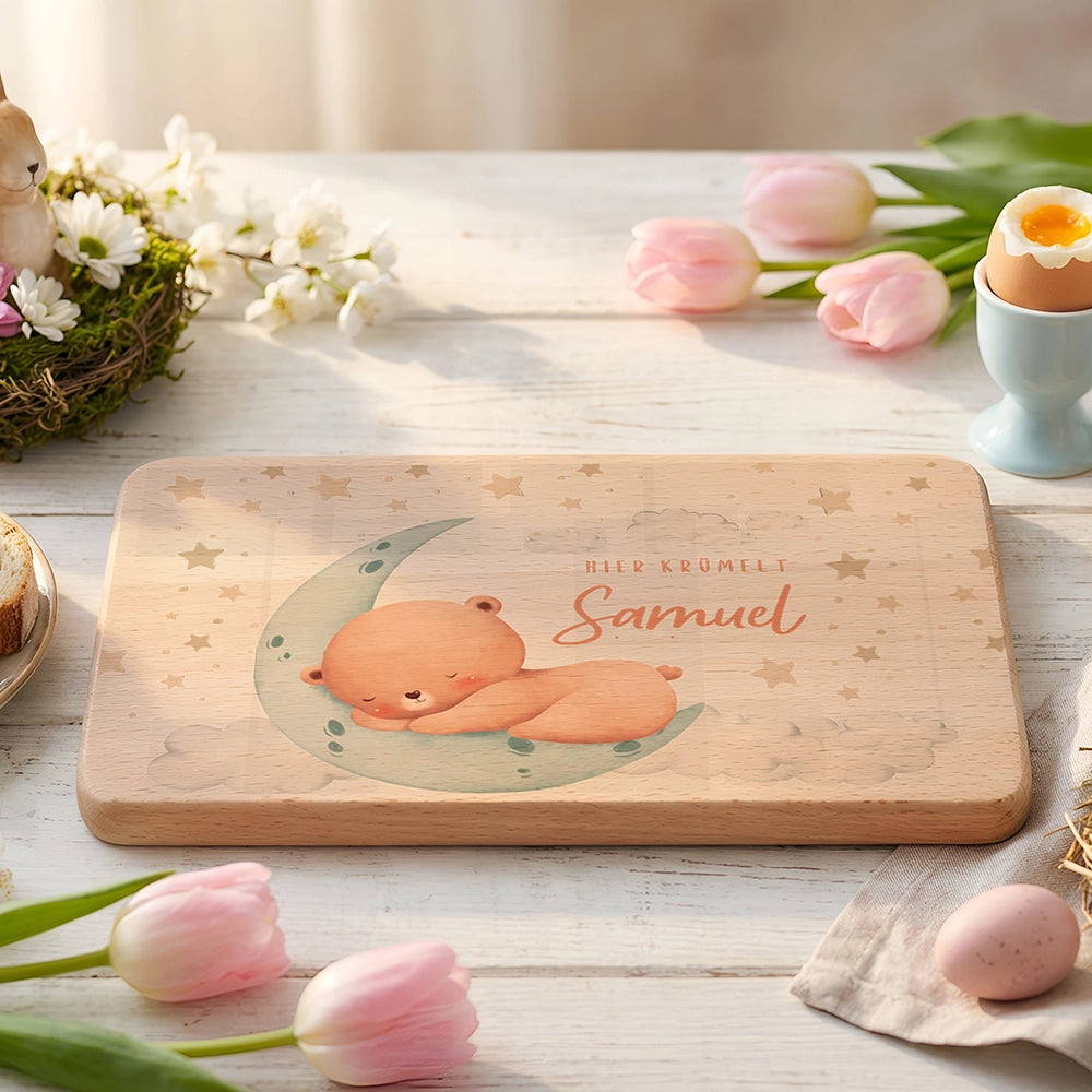 Frühstücksbrettchen Holz personalisiert - Baby Bär