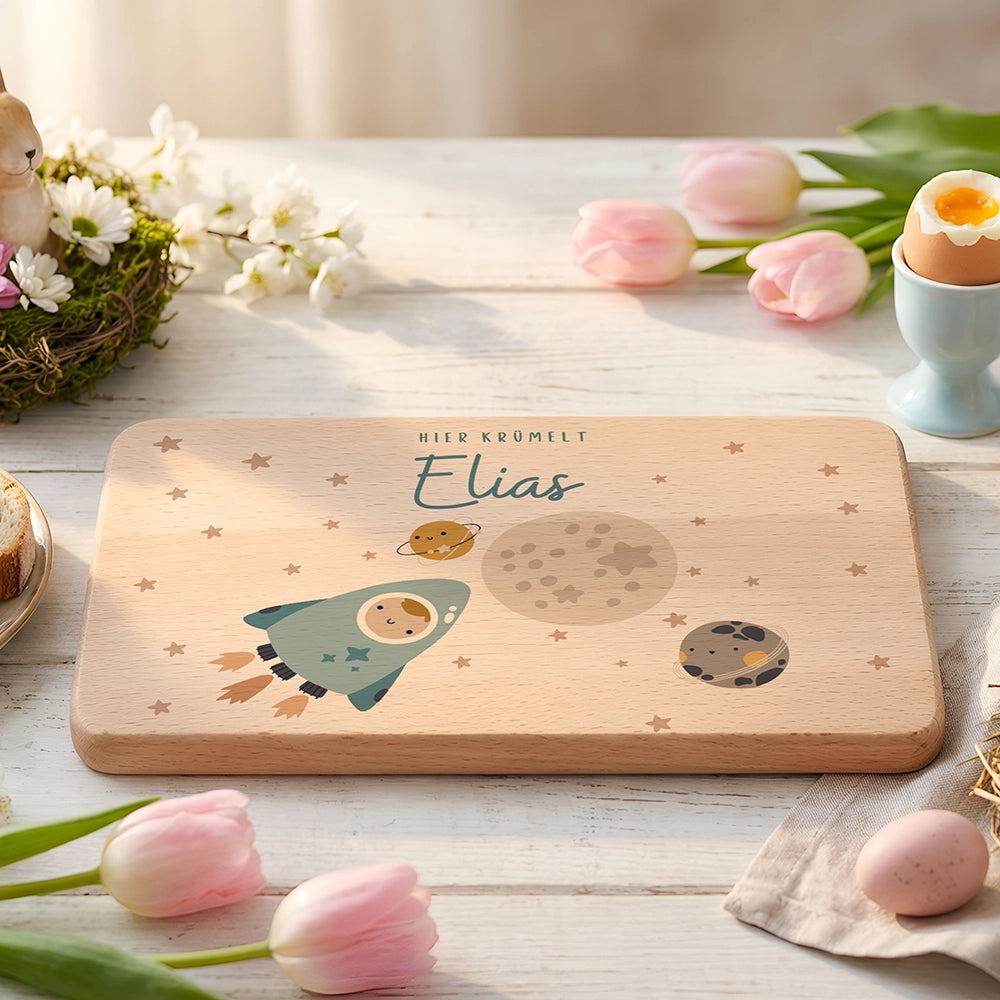 Frühstücksbrettchen Holz personalisiert - Weltall