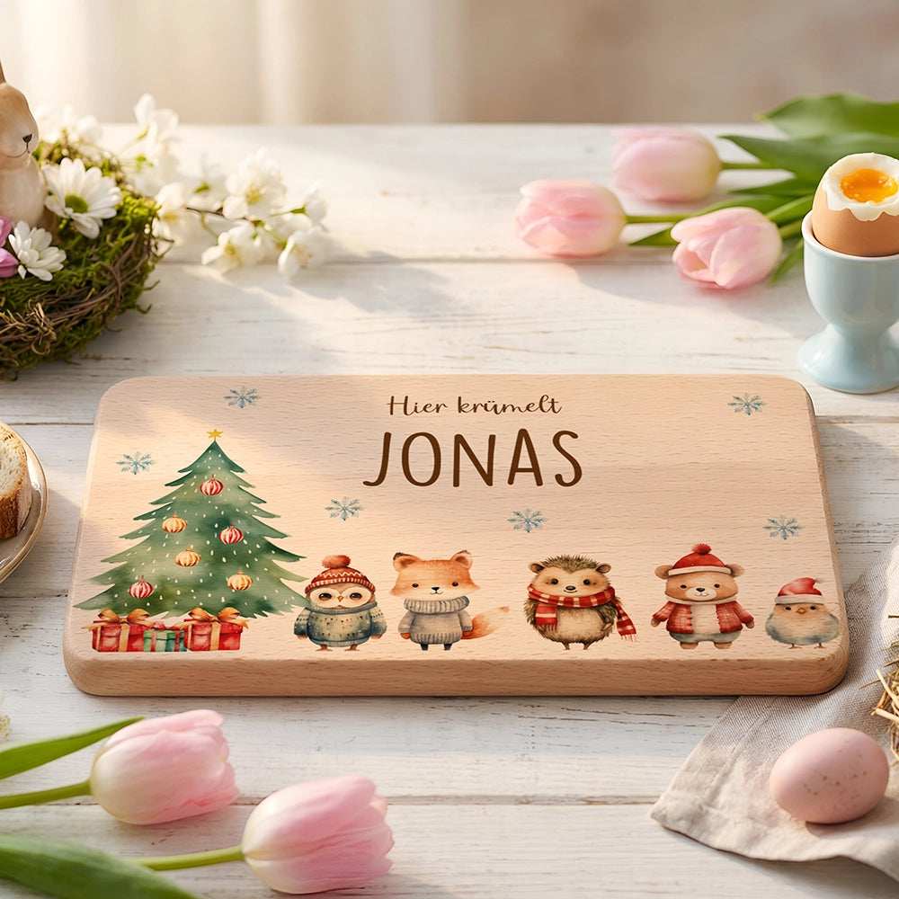Frühstücksbrettchen Weihnachten mit Tierfreunden - Geschenk Weihnachten