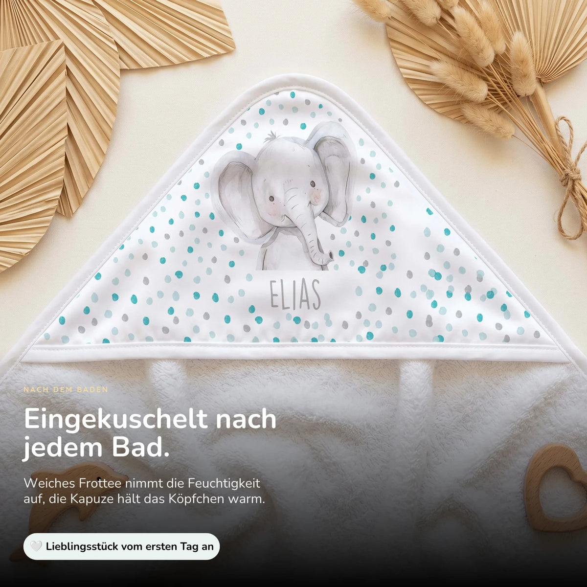Personalisiertes Kapuzenhandtuch Baby â Elefant Konfetti