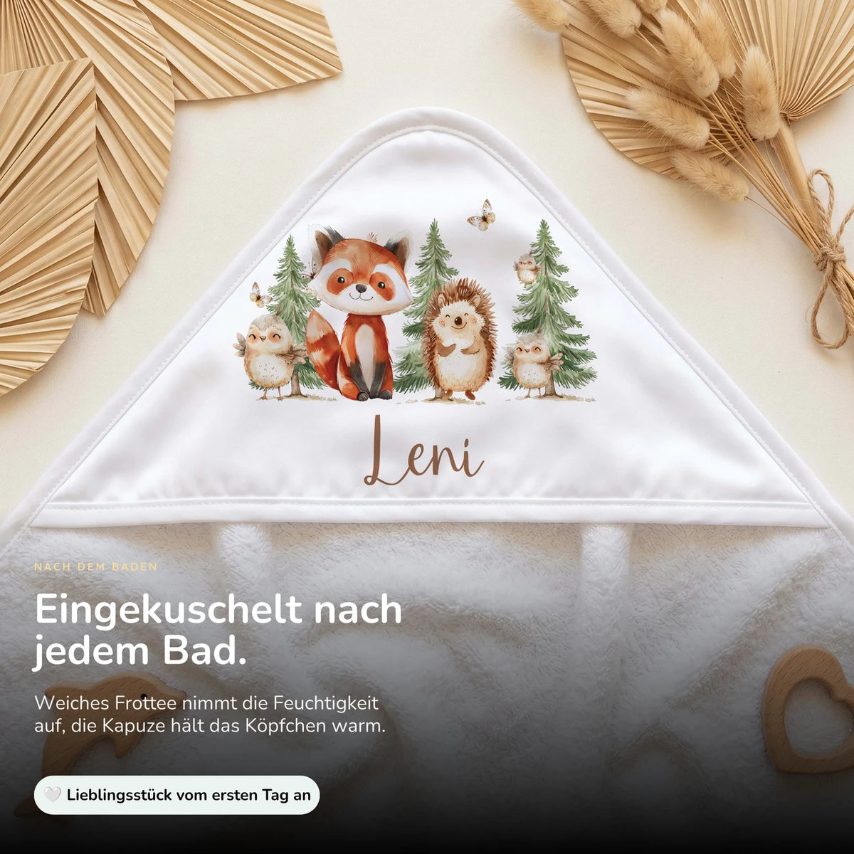Personalisiertes Kapuzenhandtuch Baby â Waldfreunde Tannen