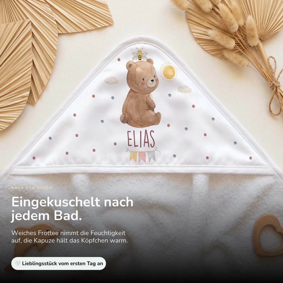 Personalisiertes Kapuzenhandtuch Baby â BĂ€r Sonne