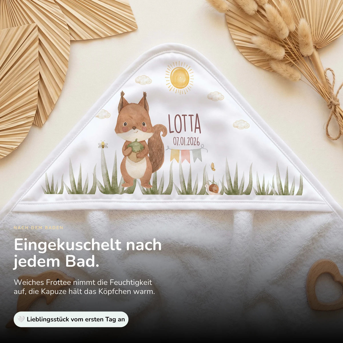 Personalisiertes Kapuzenhandtuch Baby â Eichhörnchen Geburt