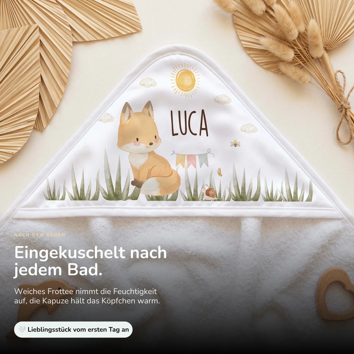 Personalisiertes Kapuzenhandtuch Baby â Fuchs Wiese