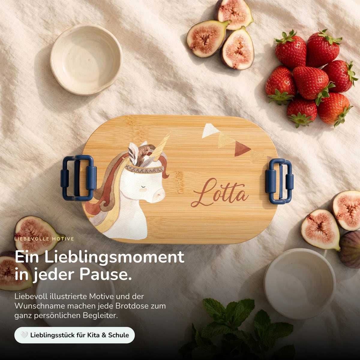 Brotdose Kinder personalisiert, Einhorn Boho