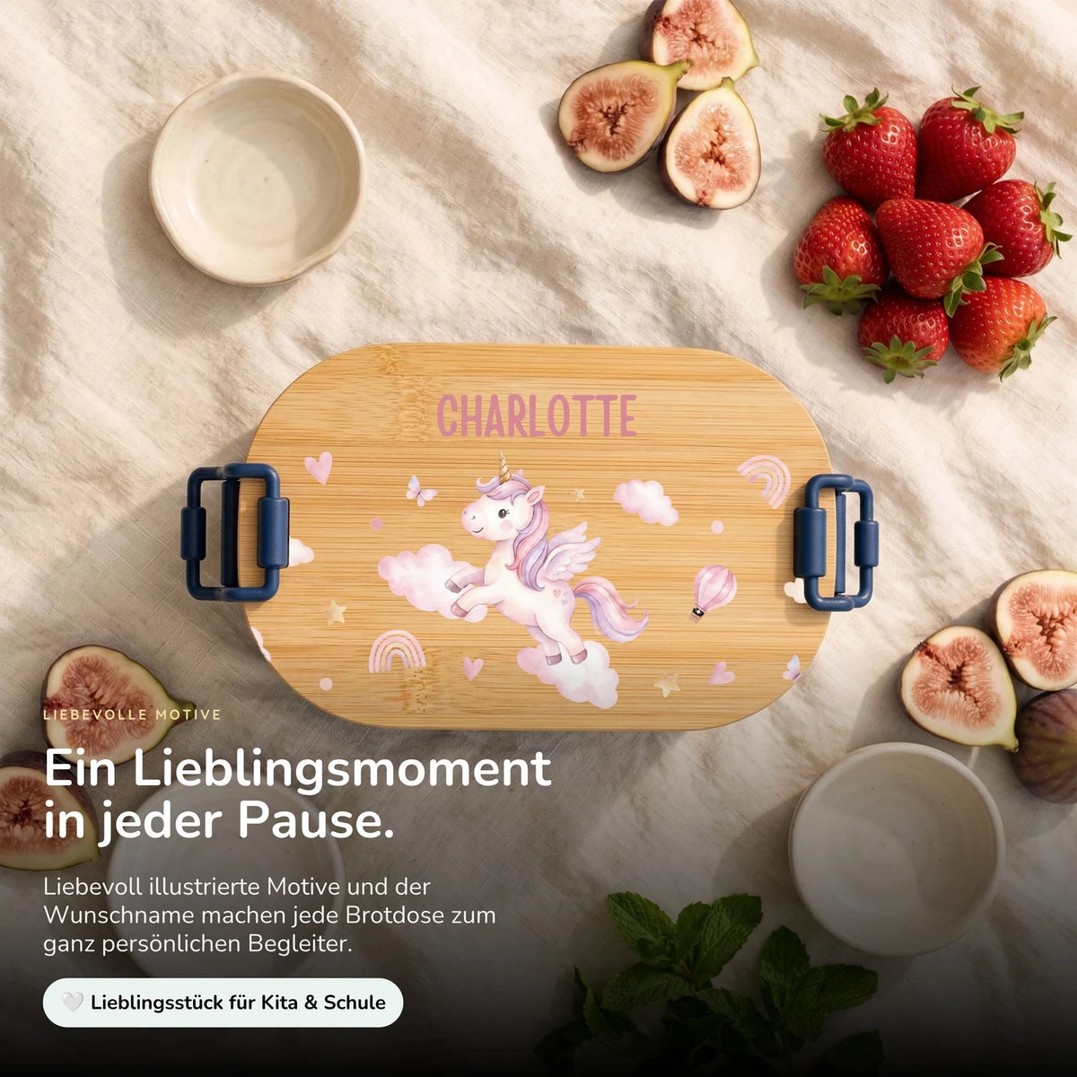 Brotdose Kinder personalisiert, Einhorn Wolken