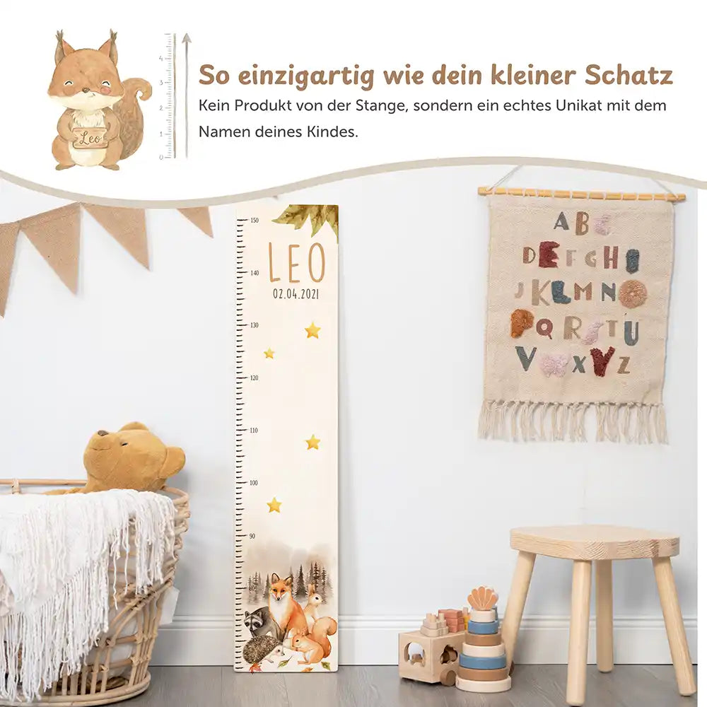 Messlatte Kinder Holz & Aluverbund - Waldfamilie