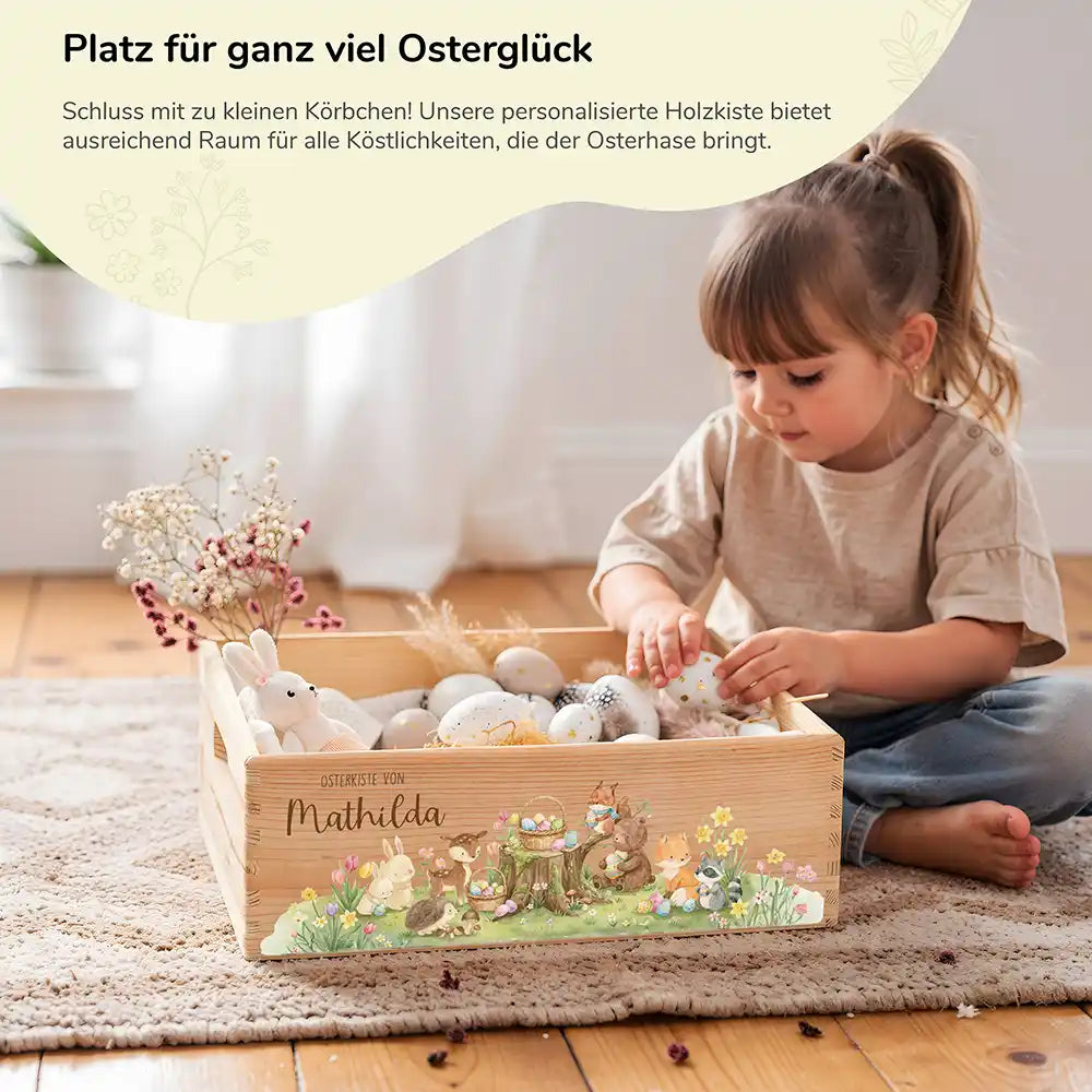 Osterkiste Holz personalisiert - Tiere im Wald