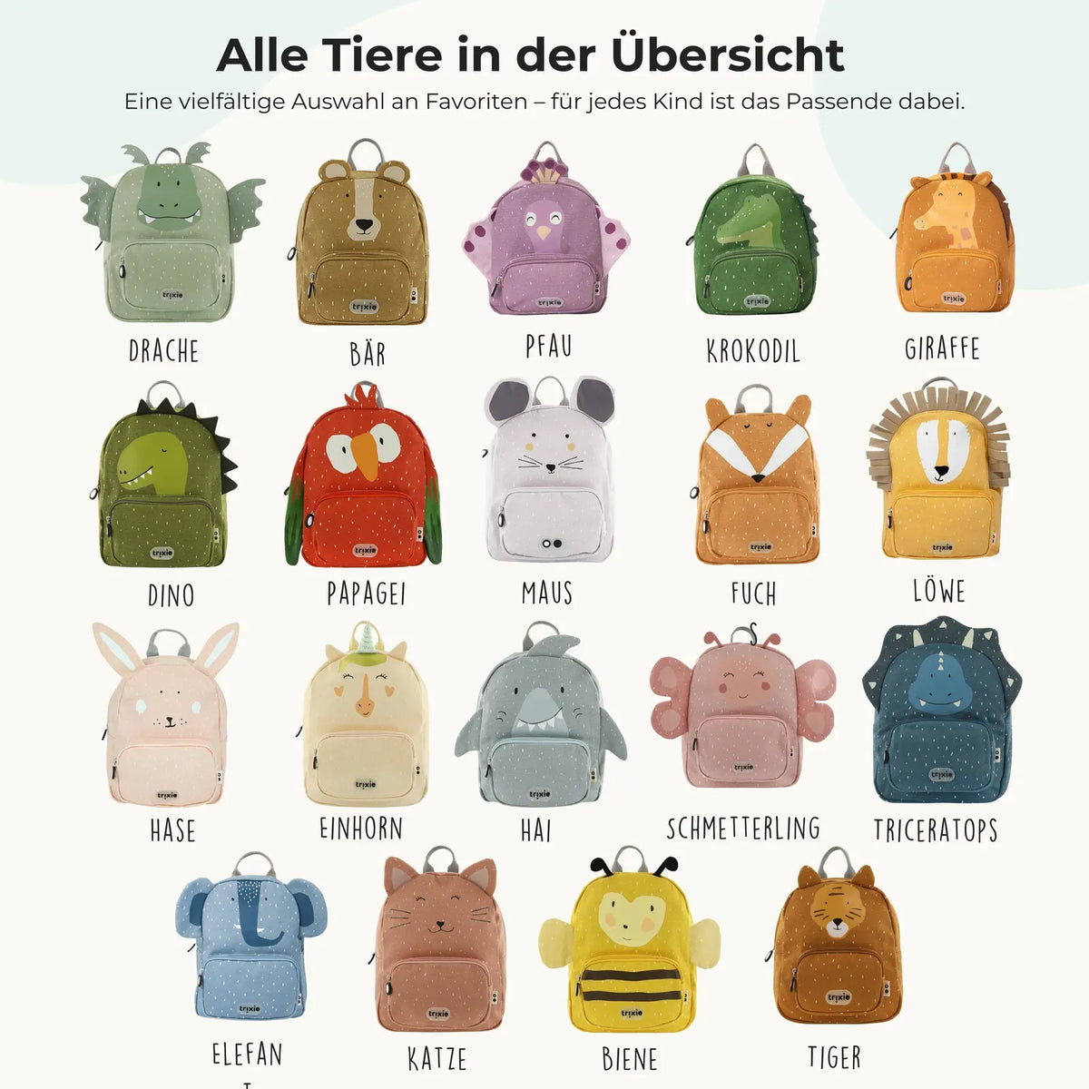 Trixie Kindergartenrucksack Drache, Tiermotiv-Design mit Wunschname
