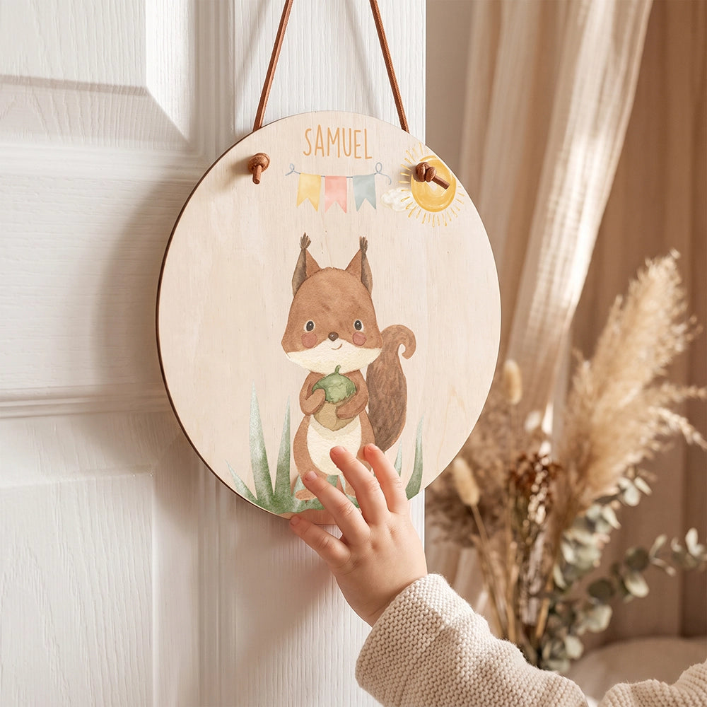 Türschild Kinderzimmer personalisiert Eichhörnchen mit Wimpelkette